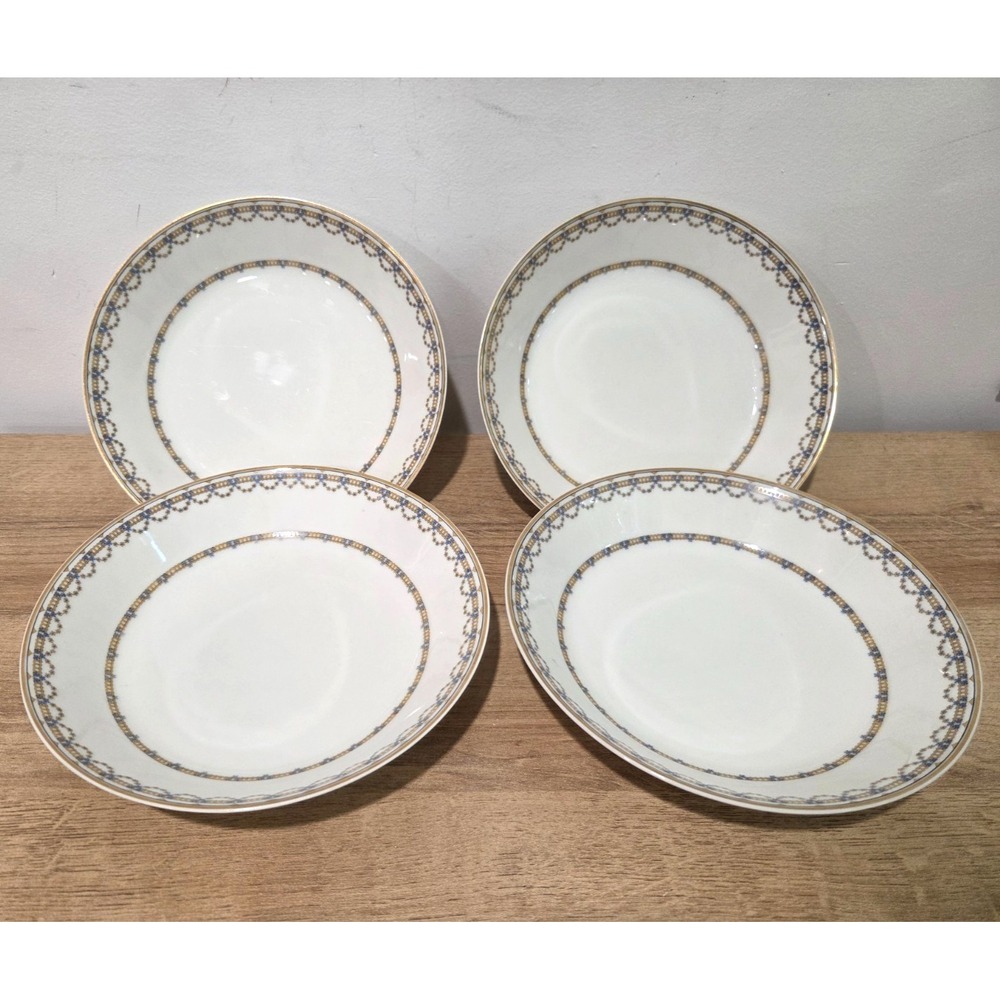 Set of 4 Haviland Limoges France Schleiger 994 Coupe Soup Bowl Blue Gold 7''